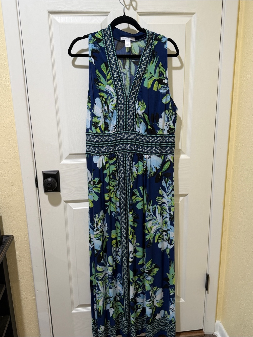London Times Navy Floral Maxi with Green and Light Blue Details